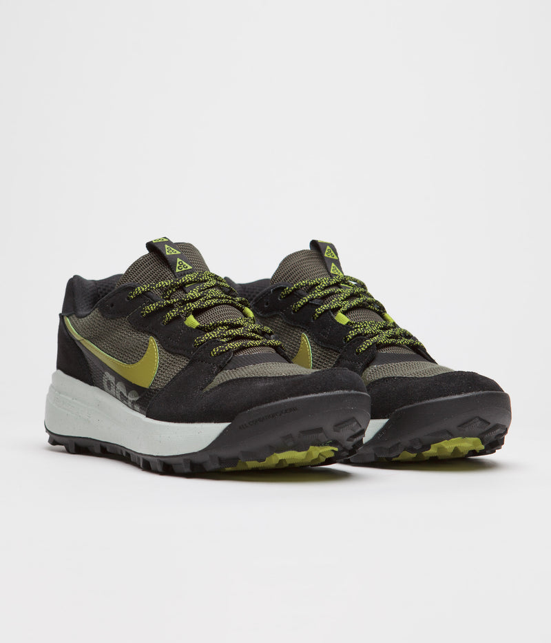 Nike ACG Lowcate Shoes in Cargo Khaki and Moss and Black - Bright Cactus
