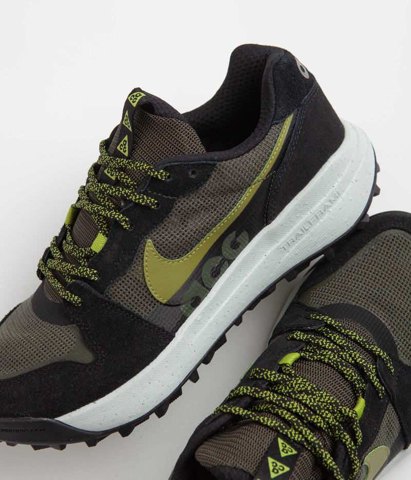 Nike ACG Lowcate Shoes in Cargo Khaki and Moss and Black - Bright Cactus