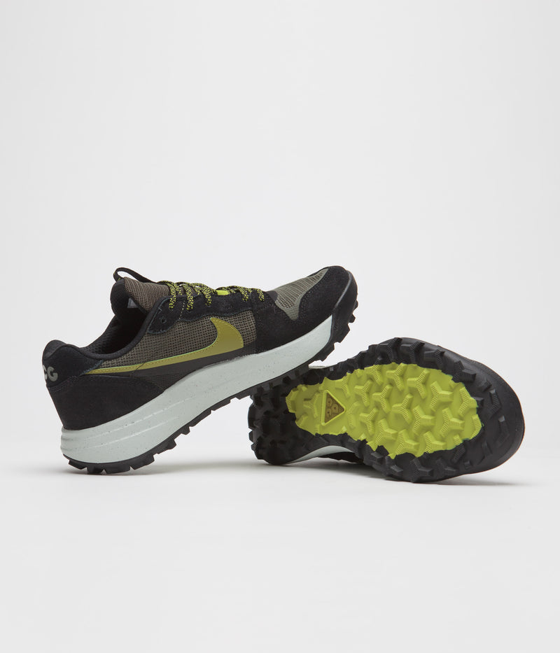 Nike ACG Lowcate Shoes in Cargo Khaki and Moss and Black - Bright Cactus