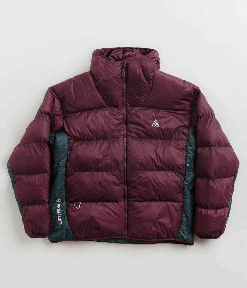 Nike ACG Lunar Lake Puffer Jacket in Night Maroon and Deep Jungle / Summit White