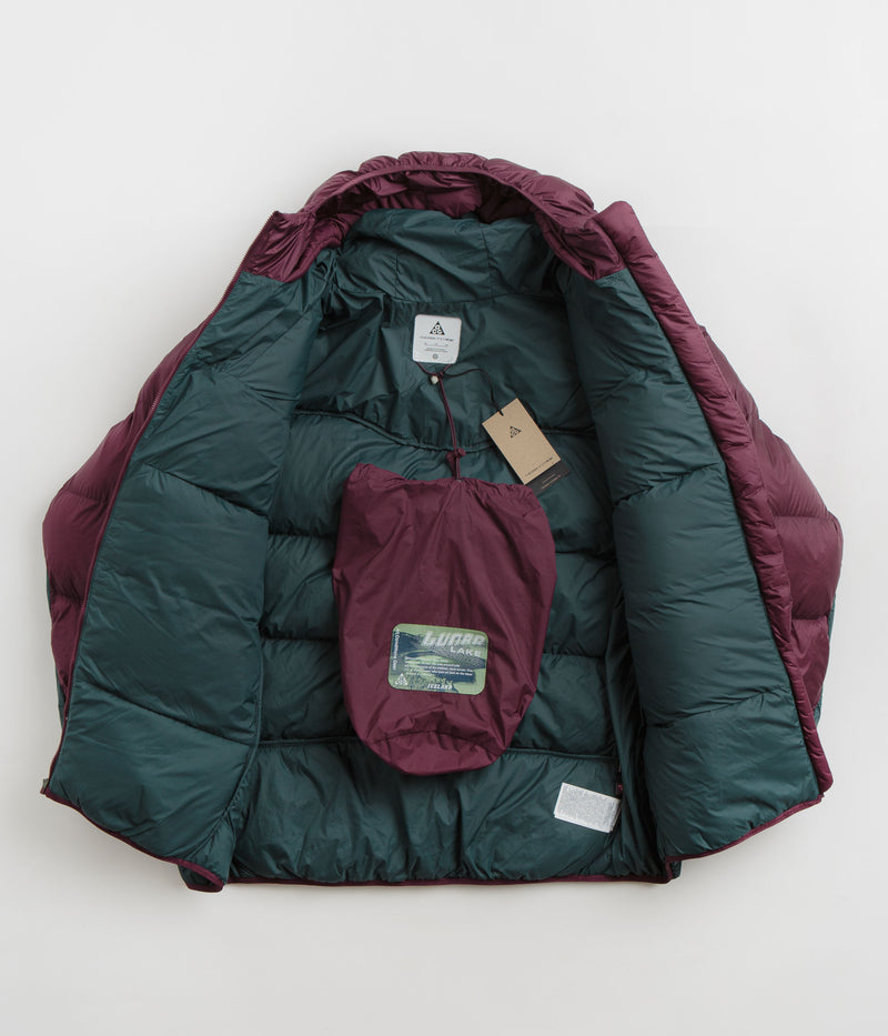 Nike ACG Lunar Lake Puffer Jacket in Night Maroon and Deep Jungle / Summit White