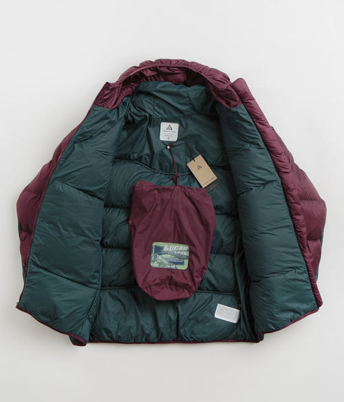 Nike ACG Lunar Lake Puffer Jacket in Night Maroon and Deep Jungle / Summit White