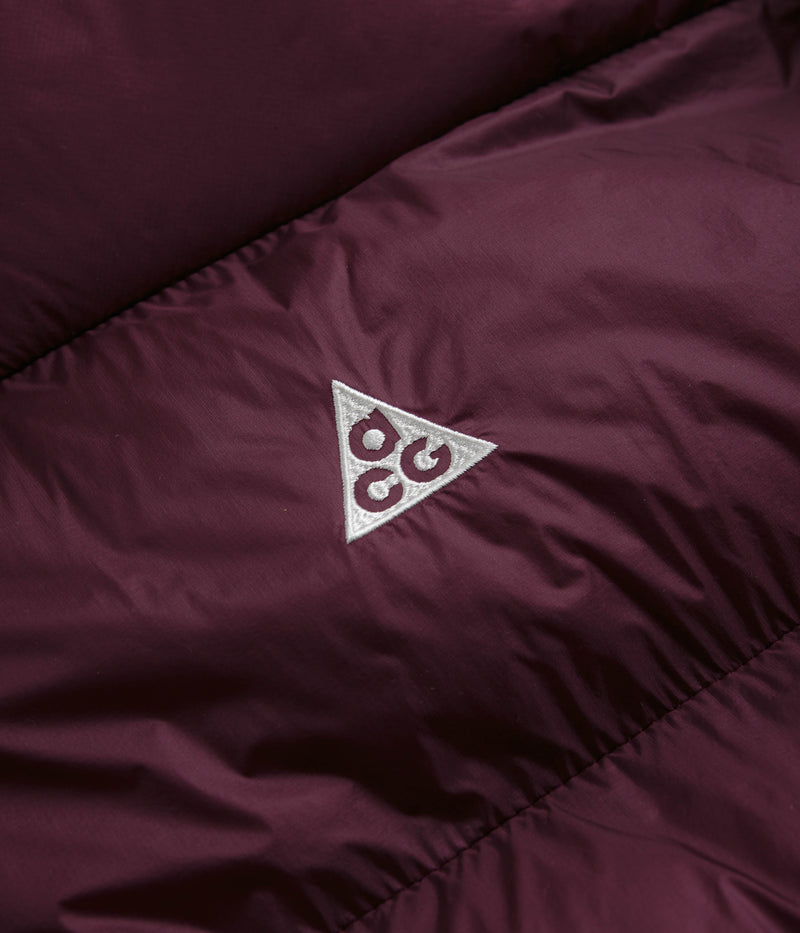 Nike ACG Lunar Lake Puffer Jacket in Night Maroon and Deep Jungle / Summit White