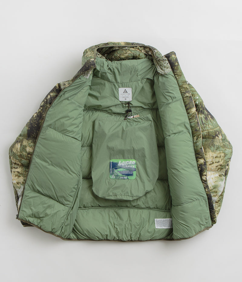 Nike ACG Lunar Lake Puffer Jacket in Oil Green and Medium Olive / Reflective Silver