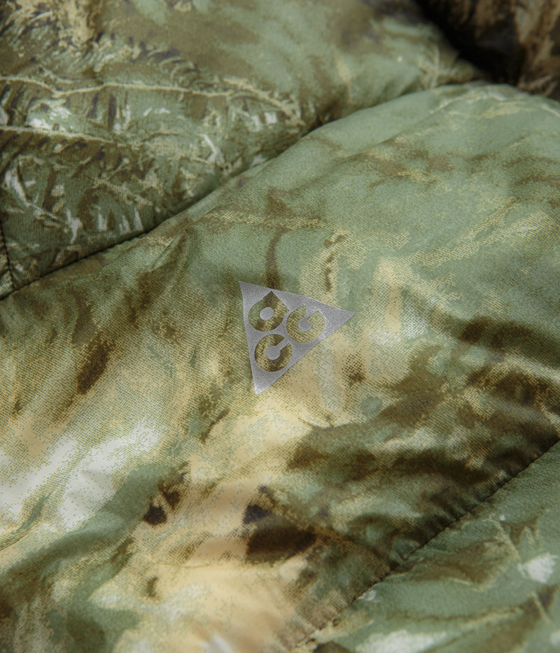 Nike ACG Lunar Lake Puffer Jacket in Oil Green and Medium Olive / Reflective Silver