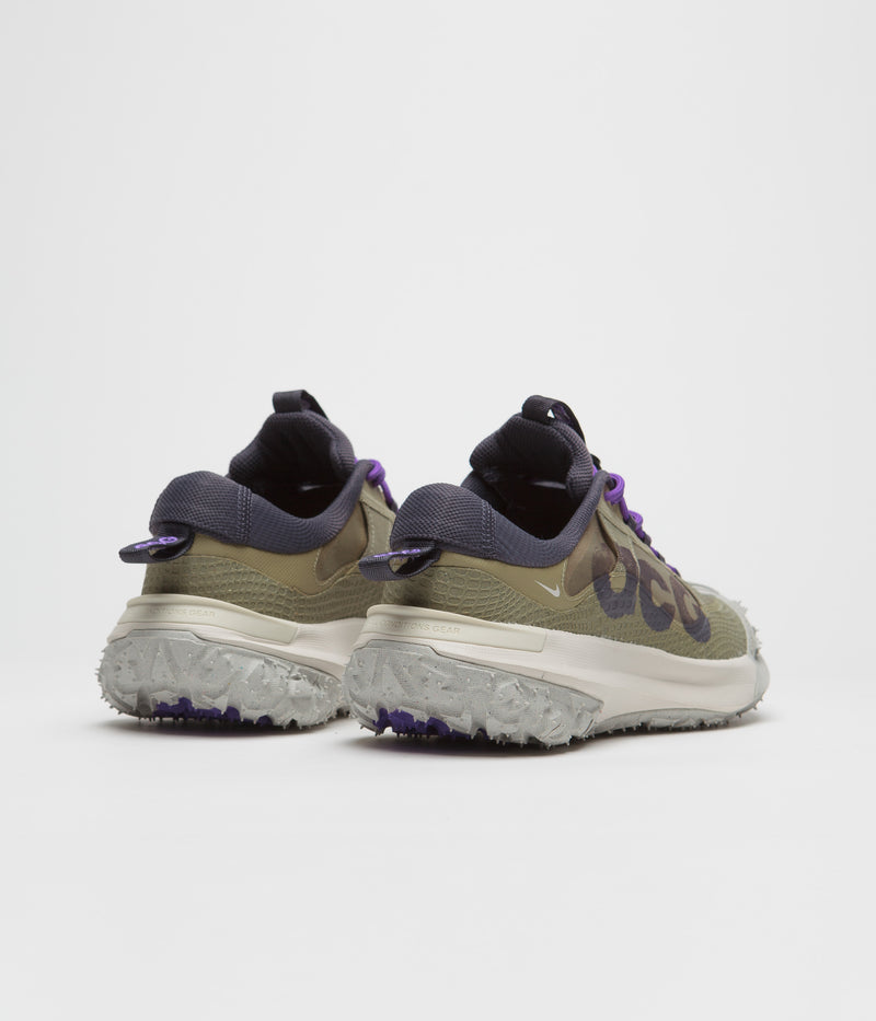 Nike ACG Mountain Fly 2 Low Shoes in Neutral Olive and Gridiron and Action Grape
