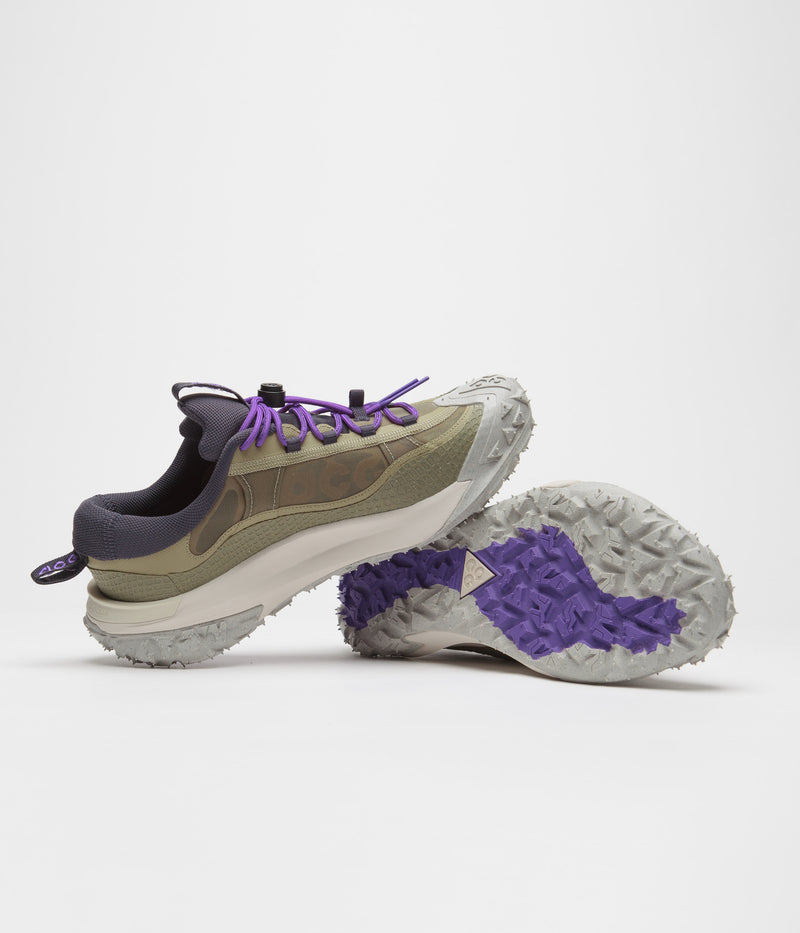 Nike ACG Mountain Fly 2 Low Shoes in Neutral Olive and Gridiron and Action Grape