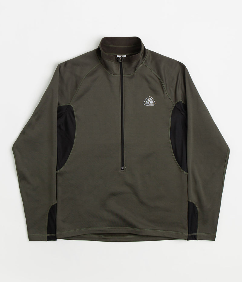 Nike ACG Oregon Series Polartec Zip Sweatshirt in Cargo Khaki and Black / Wolf Grey