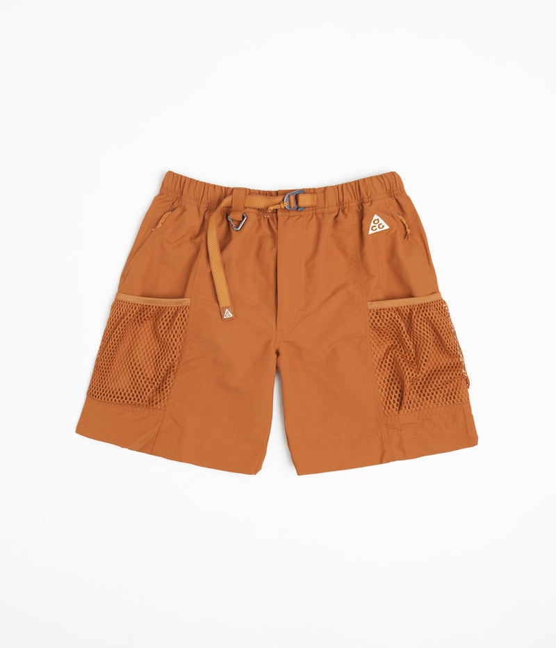 Nike ACG Snowgrass Cargo Shorts in Dark Russet and Monarch / Summit White