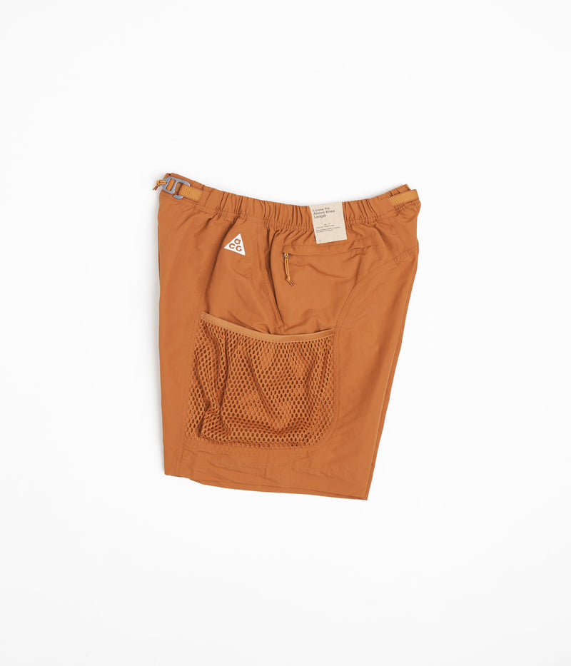 Nike ACG Snowgrass Cargo Shorts in Dark Russet and Monarch / Summit White