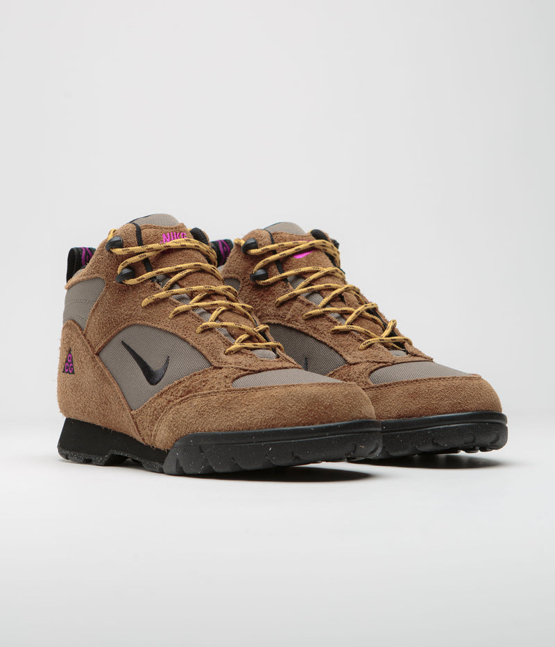 Nike ACG Torre Mid Waterproof Shoes in Pecan and Black and Olive Grey - Red Plum