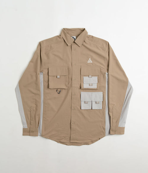 Nike ACG UV Devastation Trail Shirt in Khaki and Light Iron Ore / Summit White