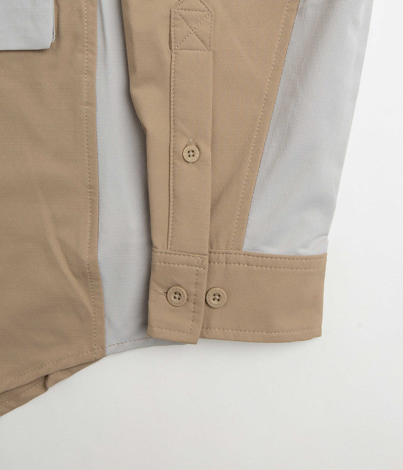 Nike ACG UV Devastation Trail Shirt in Khaki and Light Iron Ore / Summit White