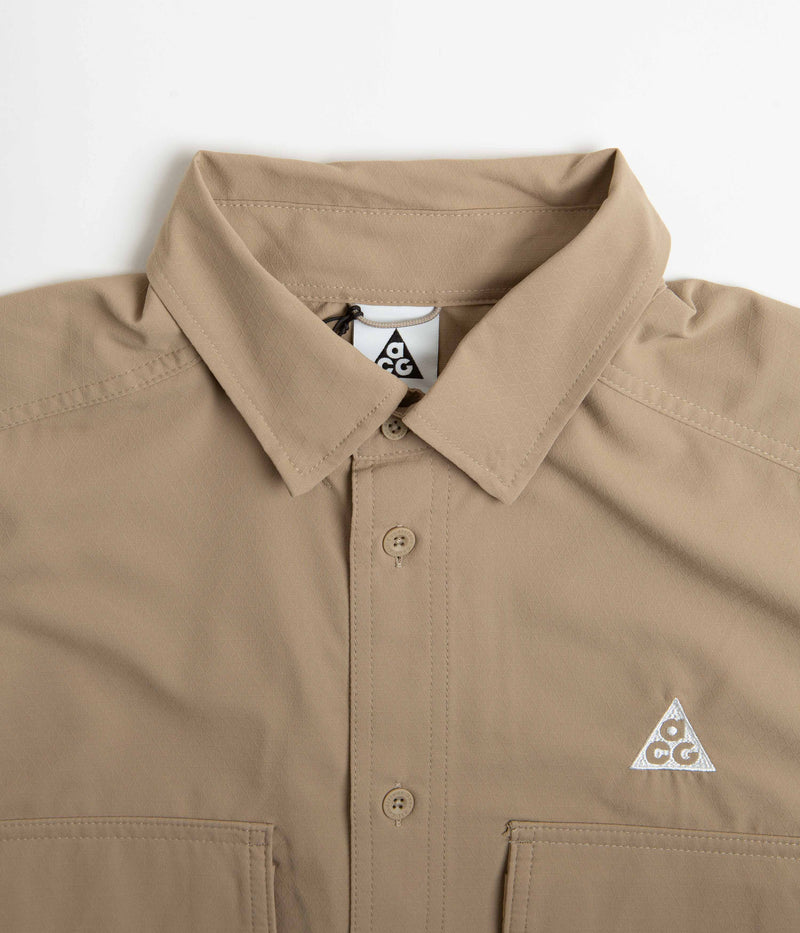 Nike ACG UV Devastation Trail Shirt in Khaki and Light Iron Ore / Summit White