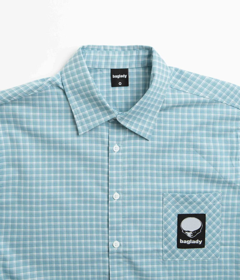 Baglady Alien Logo Shirt in Pacific Blue and White