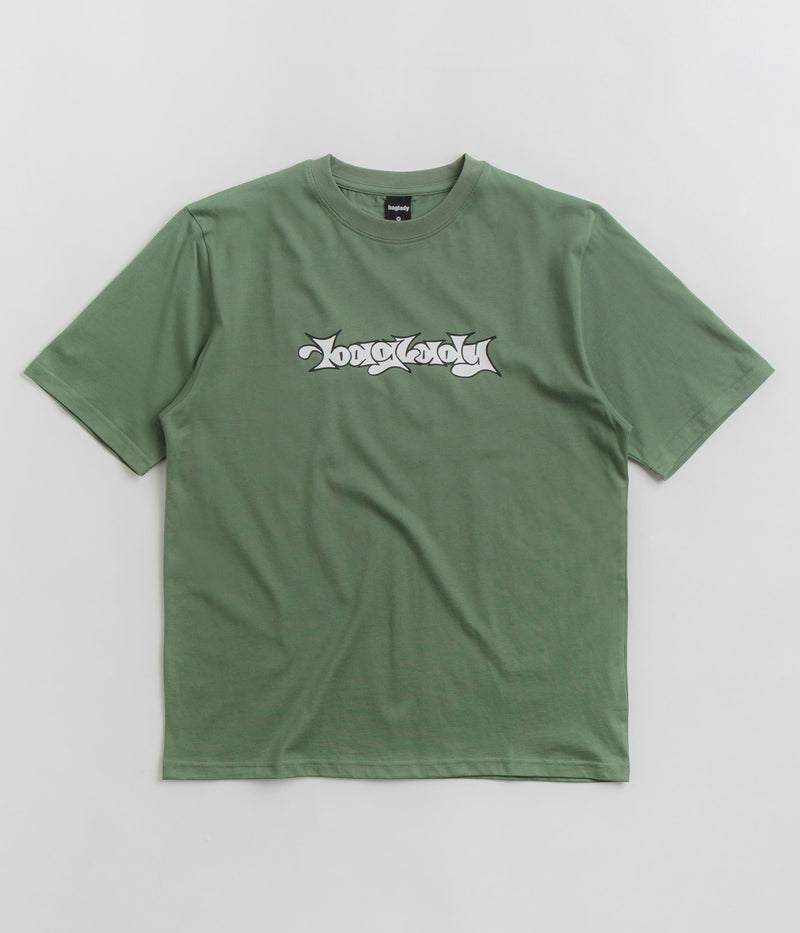 Baglady Bootleg Throw Up Logo T-Shirt in Sage Green