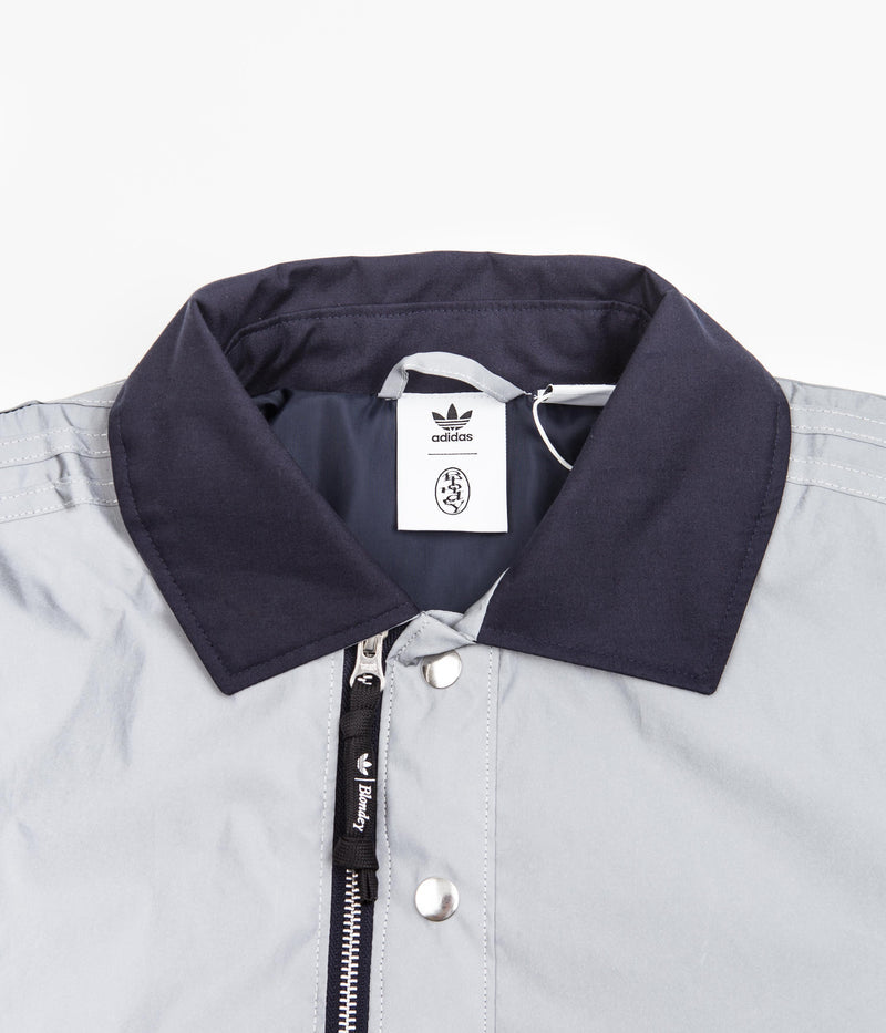 Adidas Blondey Coach Jacket in Reflective Silver and Mineral Blue