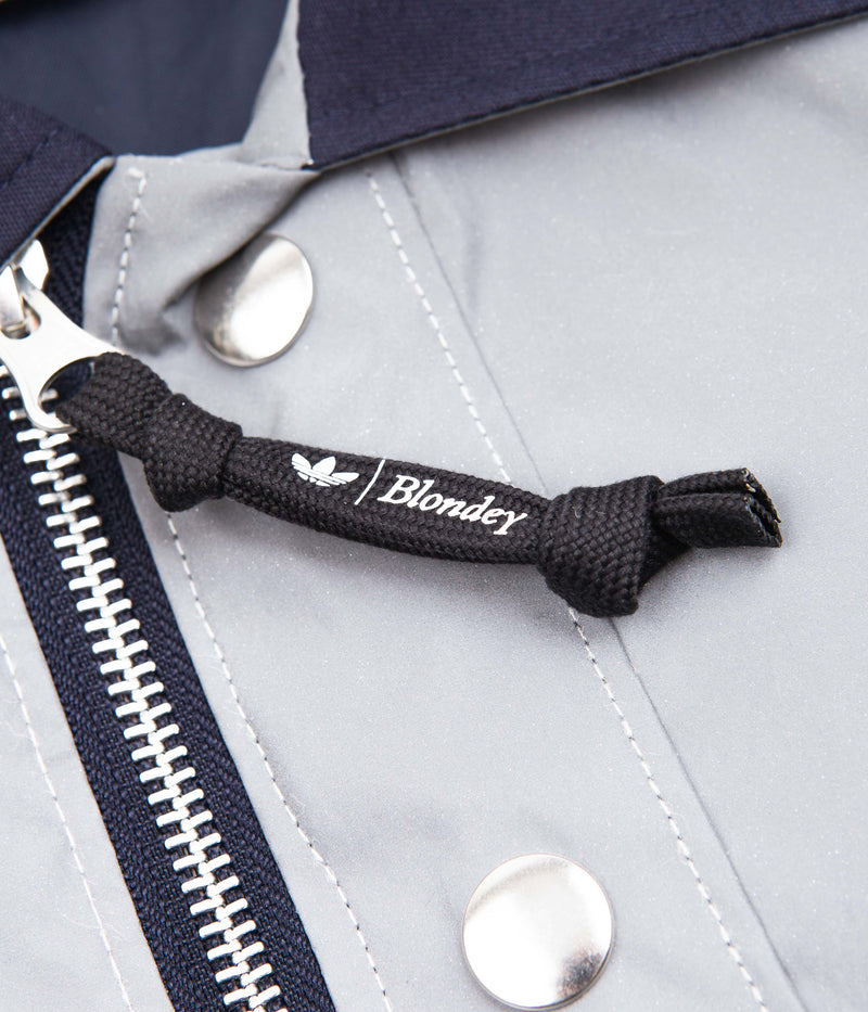 Adidas Blondey Coach Jacket in Reflective Silver and Mineral Blue