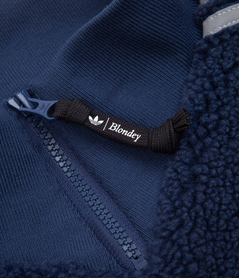 Adidas Blondey Sherpa Pullover Jacket in Mineral Blue and Reflective Silver