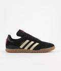 Adidas Busenitz Indoor Super Shoes in Core Black and Gold Metallic / Scarlet