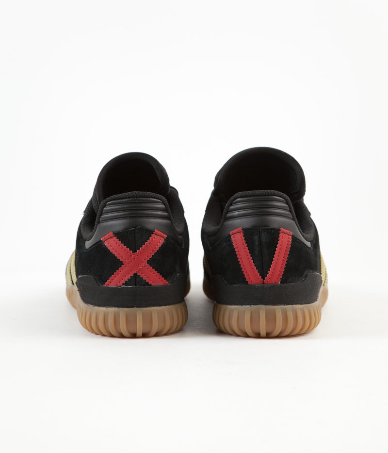 Adidas Busenitz Indoor Super Shoes in Core Black and Gold Metallic / Scarlet