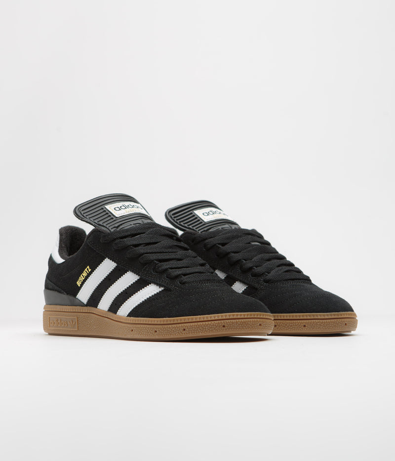 Adidas Busenitz Shoes in Black and Running White / Metallic Gold