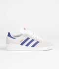 Adidas Busenitz Shoes in Crystal White and Semi Lucid Blue / Gold Metallic