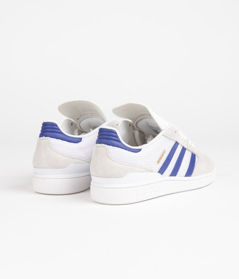 Adidas Busenitz Shoes in Crystal White and Semi Lucid Blue / Gold Metallic