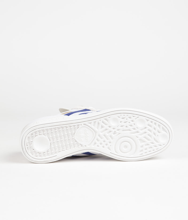 Adidas Busenitz Shoes in Crystal White and Semi Lucid Blue / Gold Metallic