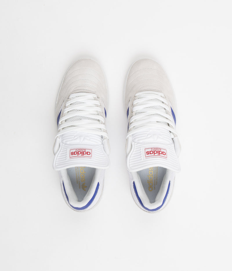 Adidas Busenitz Shoes in Crystal White and Semi Lucid Blue / Gold Metallic