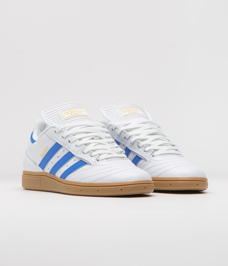 Adidas Busenitz Shoes in FTWR White and Bluebird / Gold Metallic