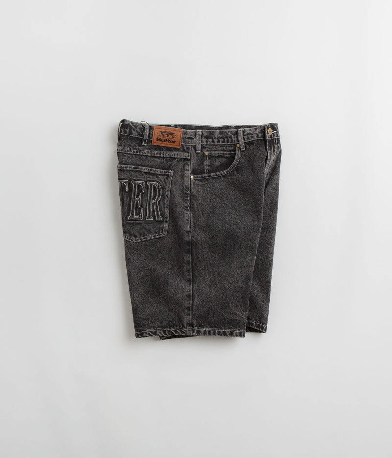 Butter Goods Applique Denim Shorts in Acid Black