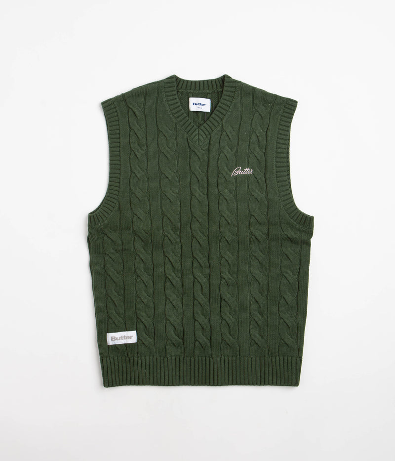 Butter Goods Cable Knit Vest in Forest