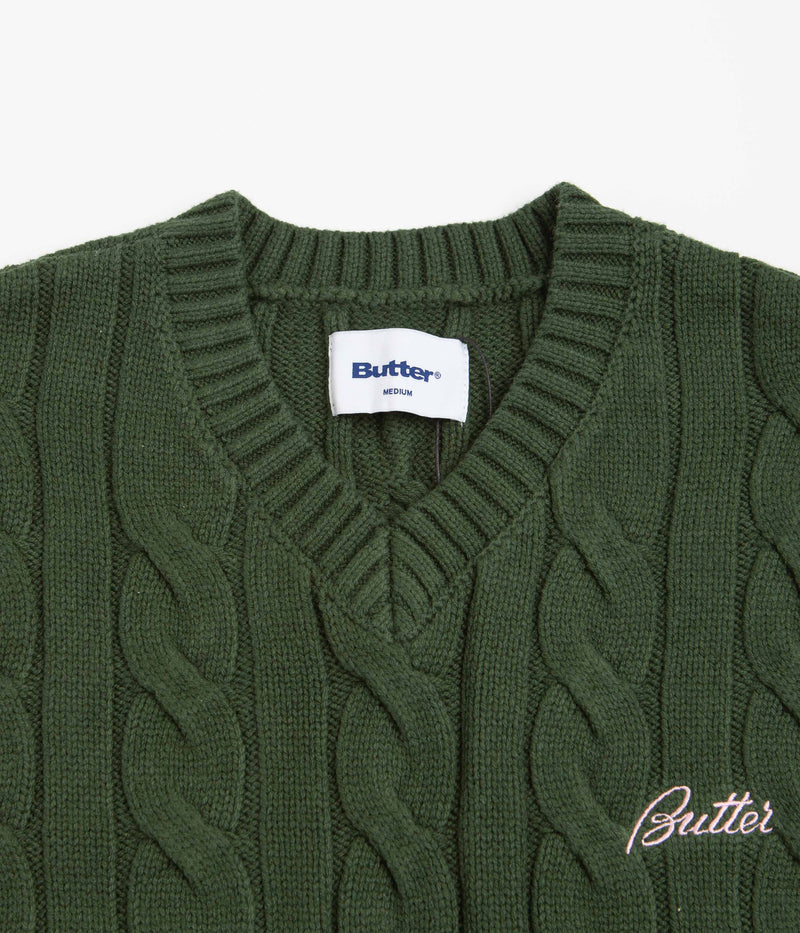 Butter Goods Cable Knit Vest in Forest
