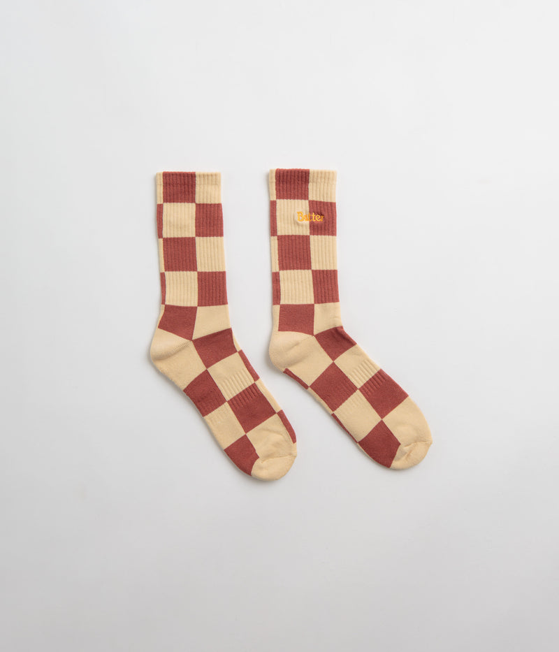 Butter Goods Checkered Socks in Redwood and Tan