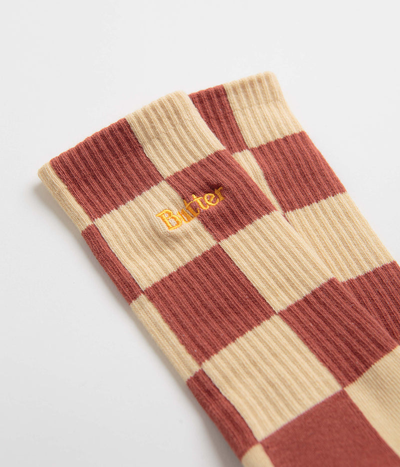 Butter Goods Checkered Socks in Redwood and Tan