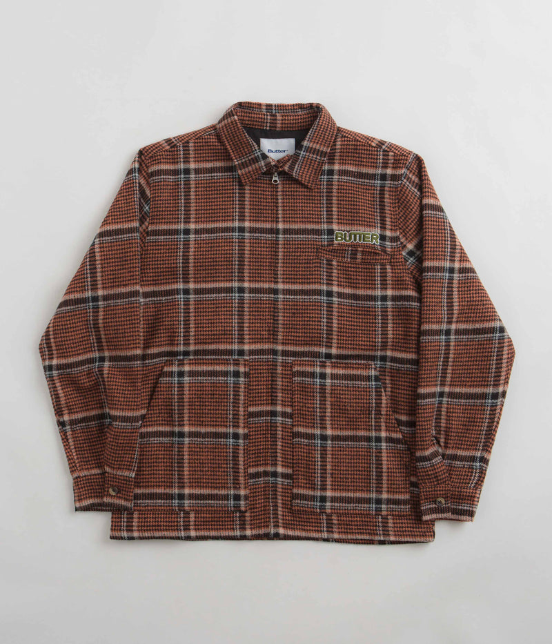 Butter Goods Dougie Plaid Overshirt in Rust and Black / White