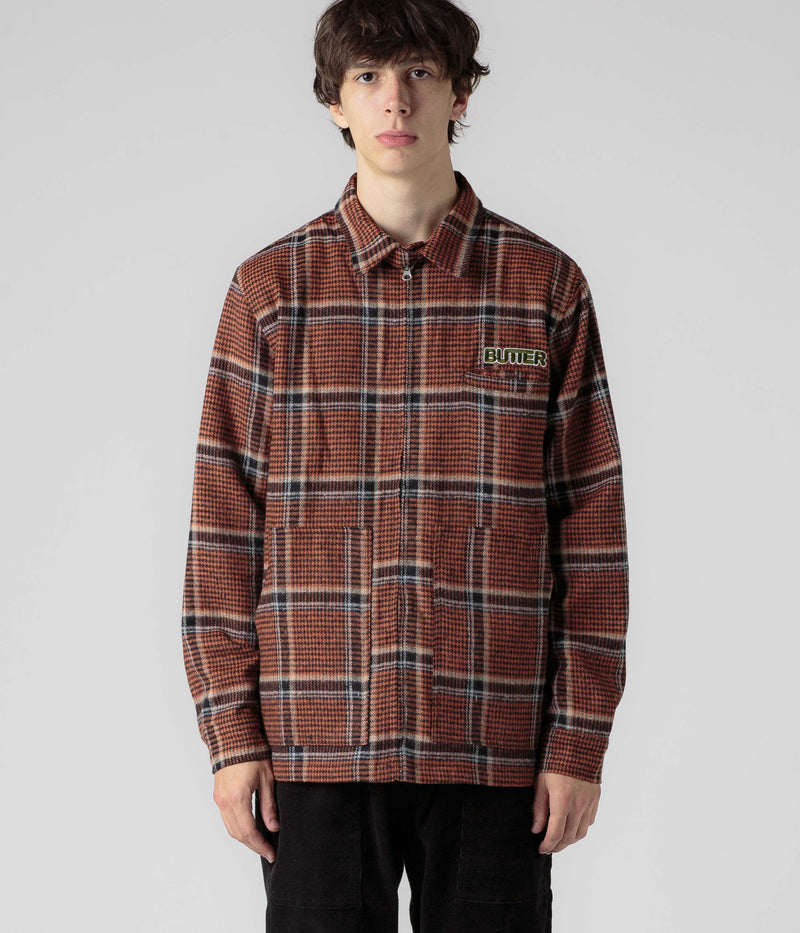 Butter Goods Dougie Plaid Overshirt in Rust and Black / White