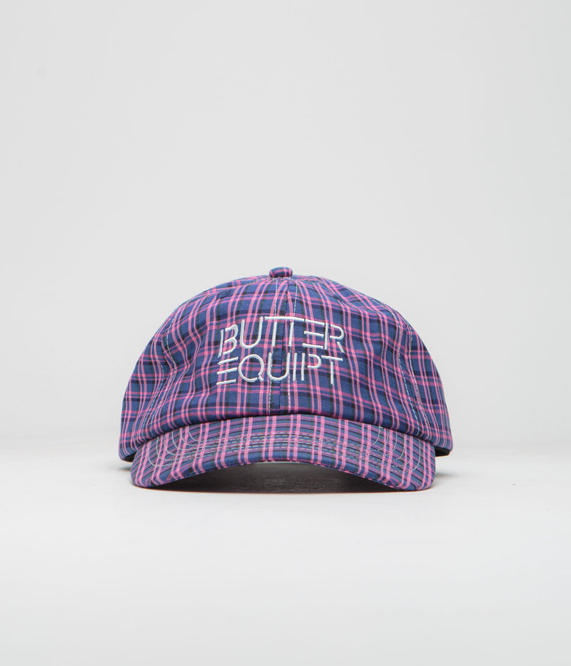 Butter Goods Equipt Plaid Cap in Navy and Pink