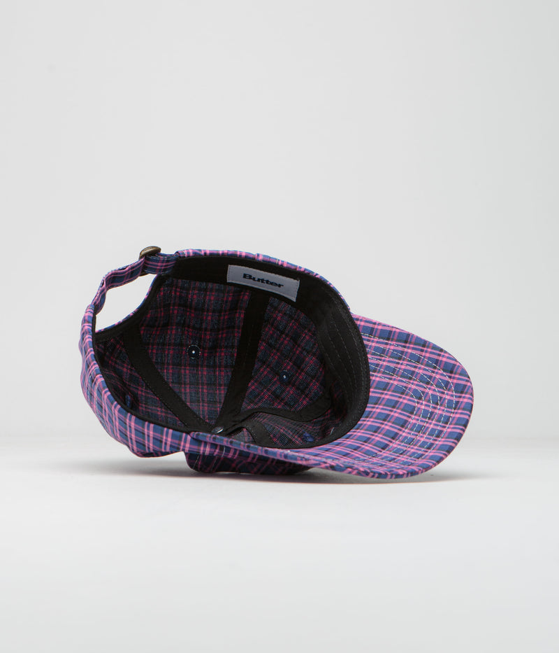 Butter Goods Equipt Plaid Cap in Navy and Pink