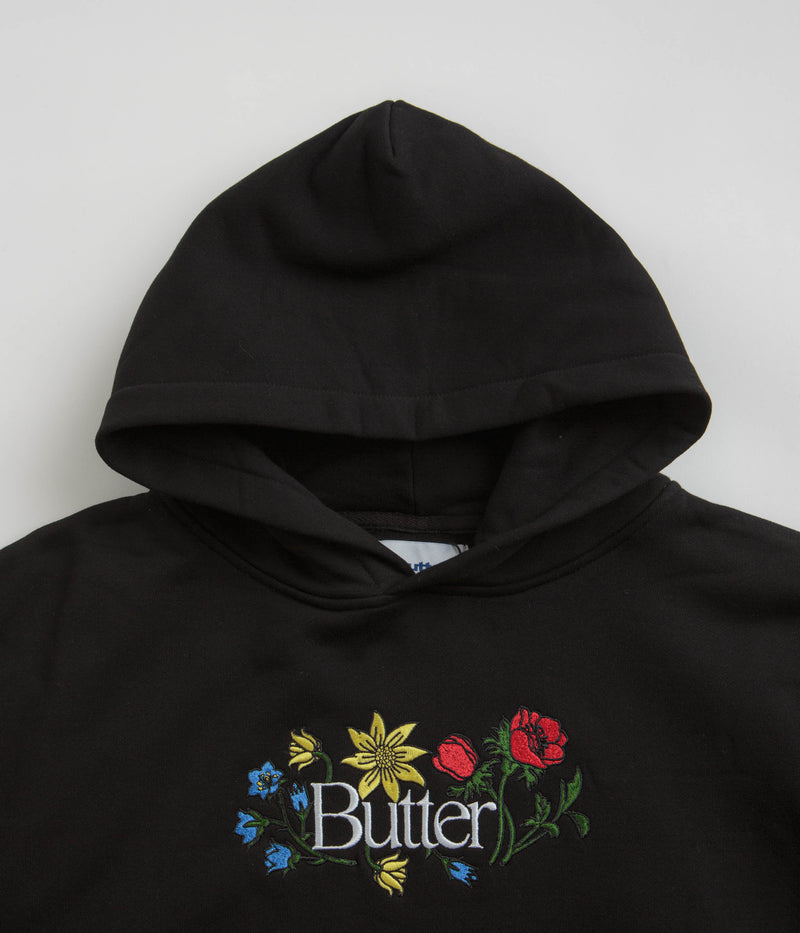 Butter Goods Floral Embroidered Hoodie in Black