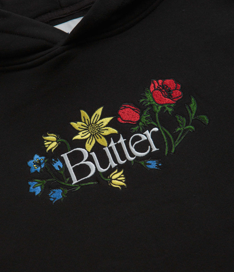 Butter Goods Floral Embroidered Hoodie in Black