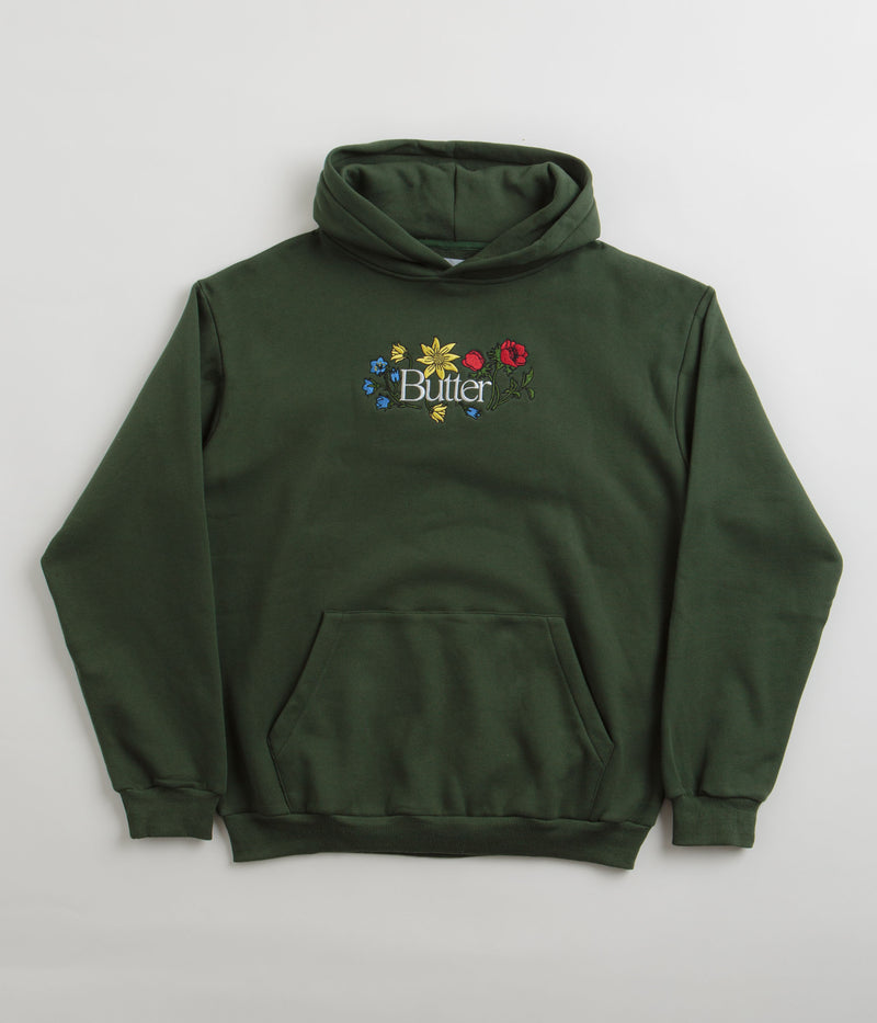 Butter Goods Floral Embroidered Hoodie in Dark Green