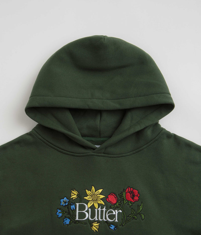 Butter Goods Floral Embroidered Hoodie in Dark Green