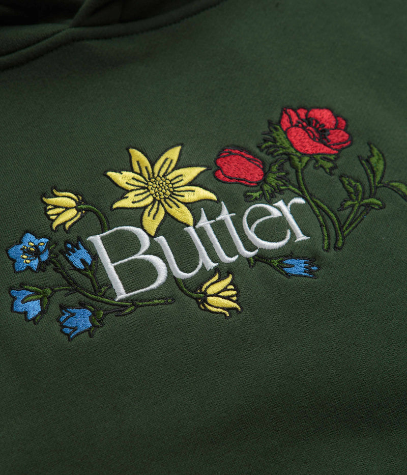 Butter Goods Floral Embroidered Hoodie in Dark Green