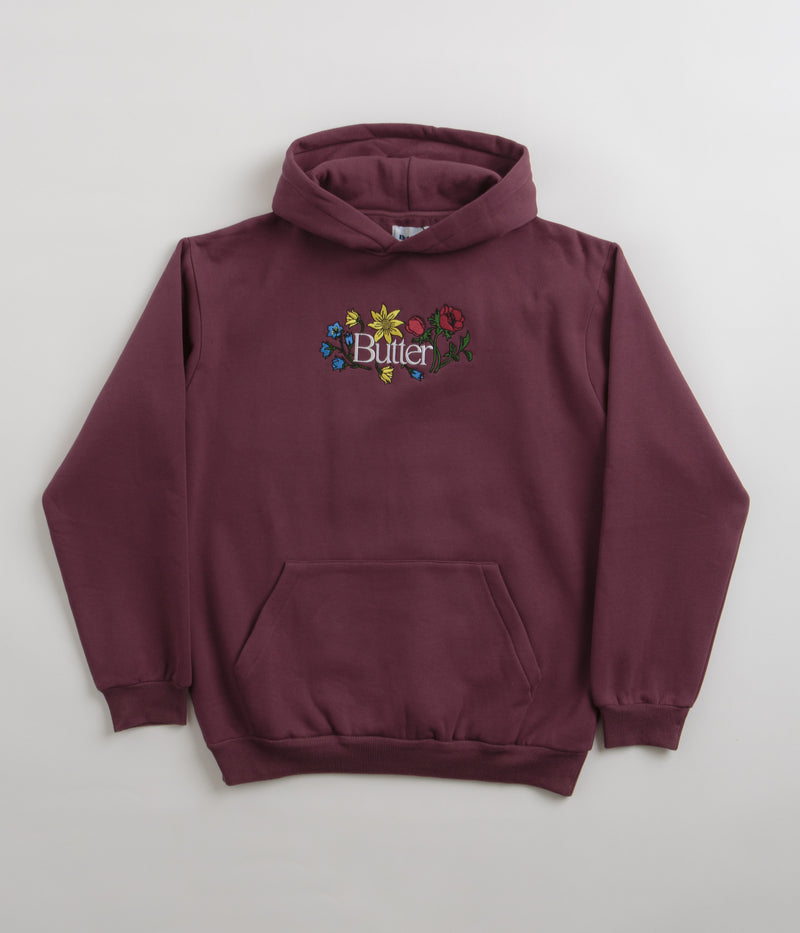 Butter Goods Floral Embroidered Hoodie in Wine