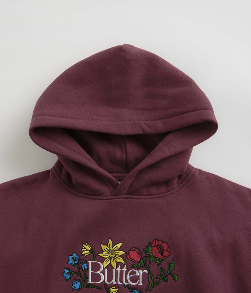 Butter Goods Floral Embroidered Hoodie in Wine