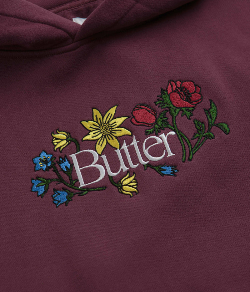 Butter Goods Floral Embroidered Hoodie in Wine