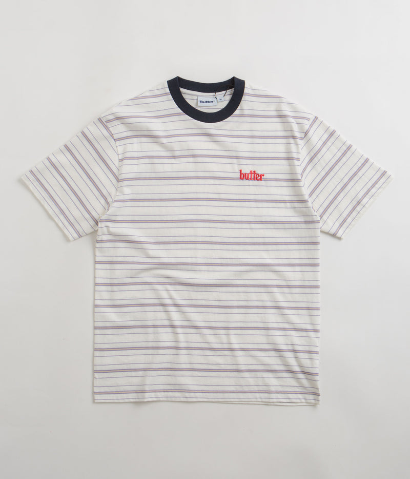 Butter Goods Park Stripe T-Shirt in White and Slate / Sand