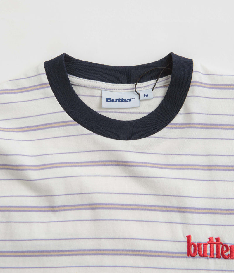 Butter Goods Park Stripe T-Shirt in White and Slate / Sand